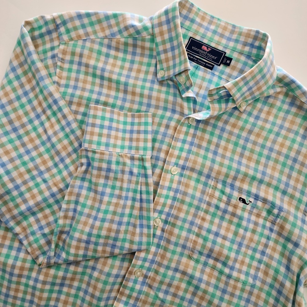 Vineyard Vines‎ Mens Slim Fit Tucker Shirt Medium Blue Green Checkered